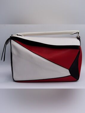 Authentic Loewe Medium Puzzle Bag Leather White Red Black Crossbody Shoulder Bag